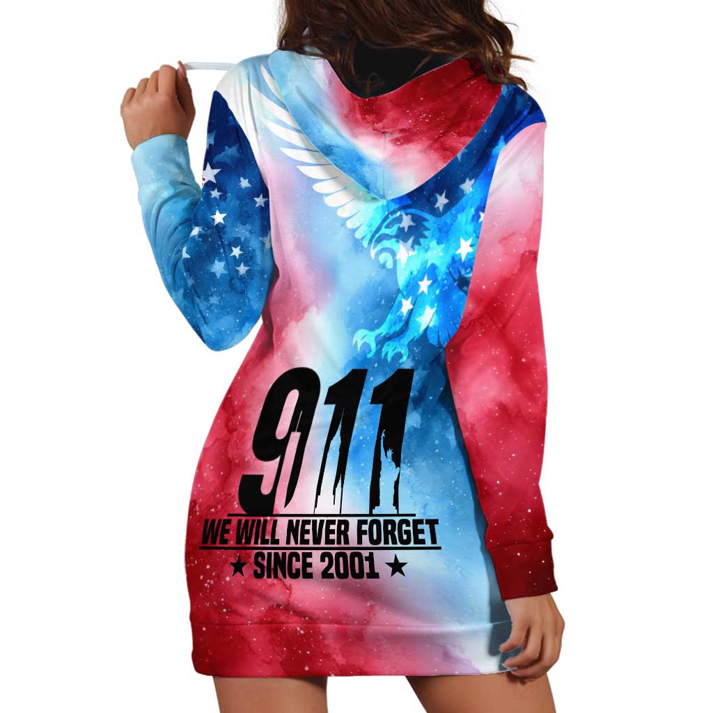 Patriotic 911 Memorial Patriot Day Hoodie Dress American Flag and Bald Eagle - Wonder Print Shop