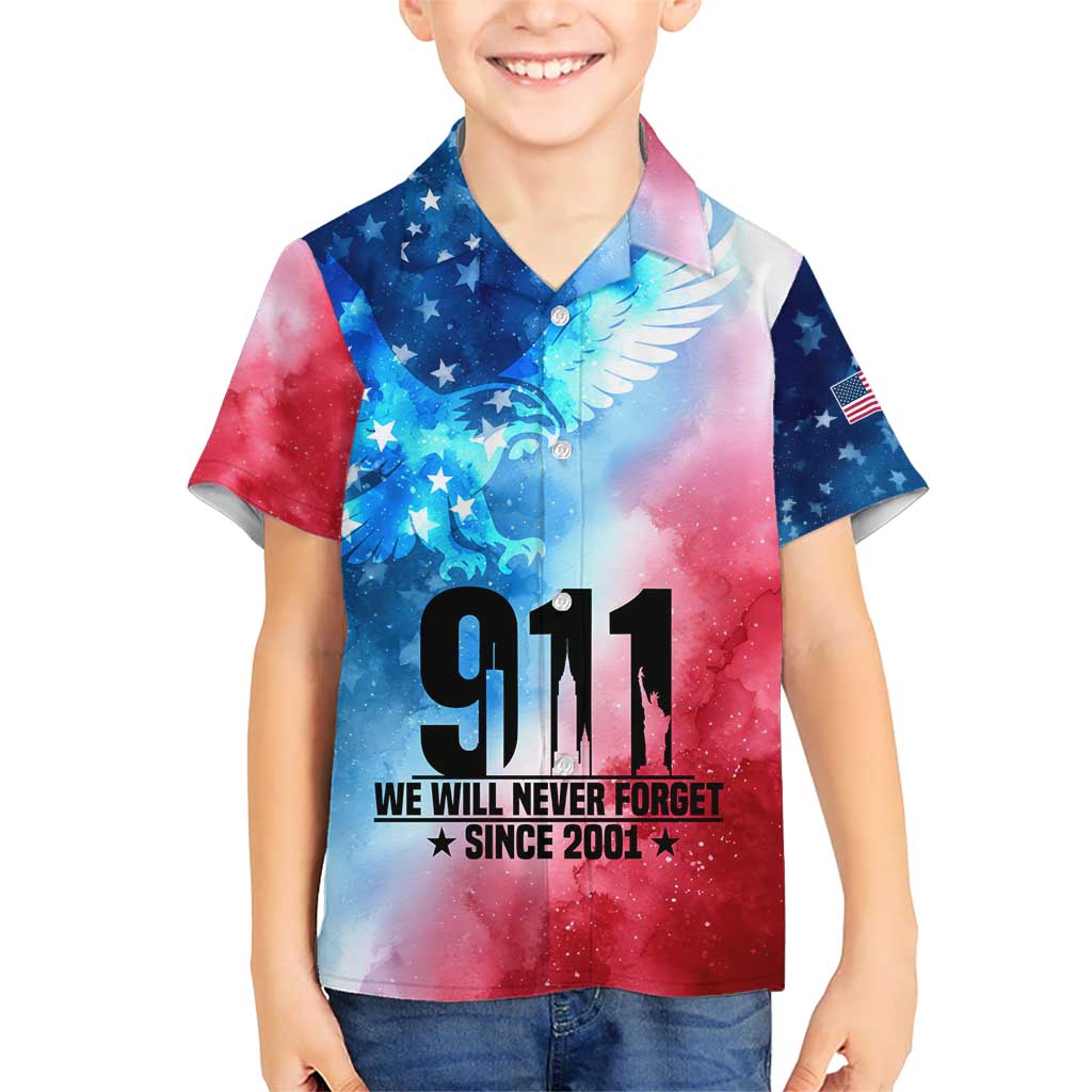 Patriotic 911 Memorial Patriot Day Kid Hawaiian Shirt American Flag and Bald Eagle - Wonder Print Shop