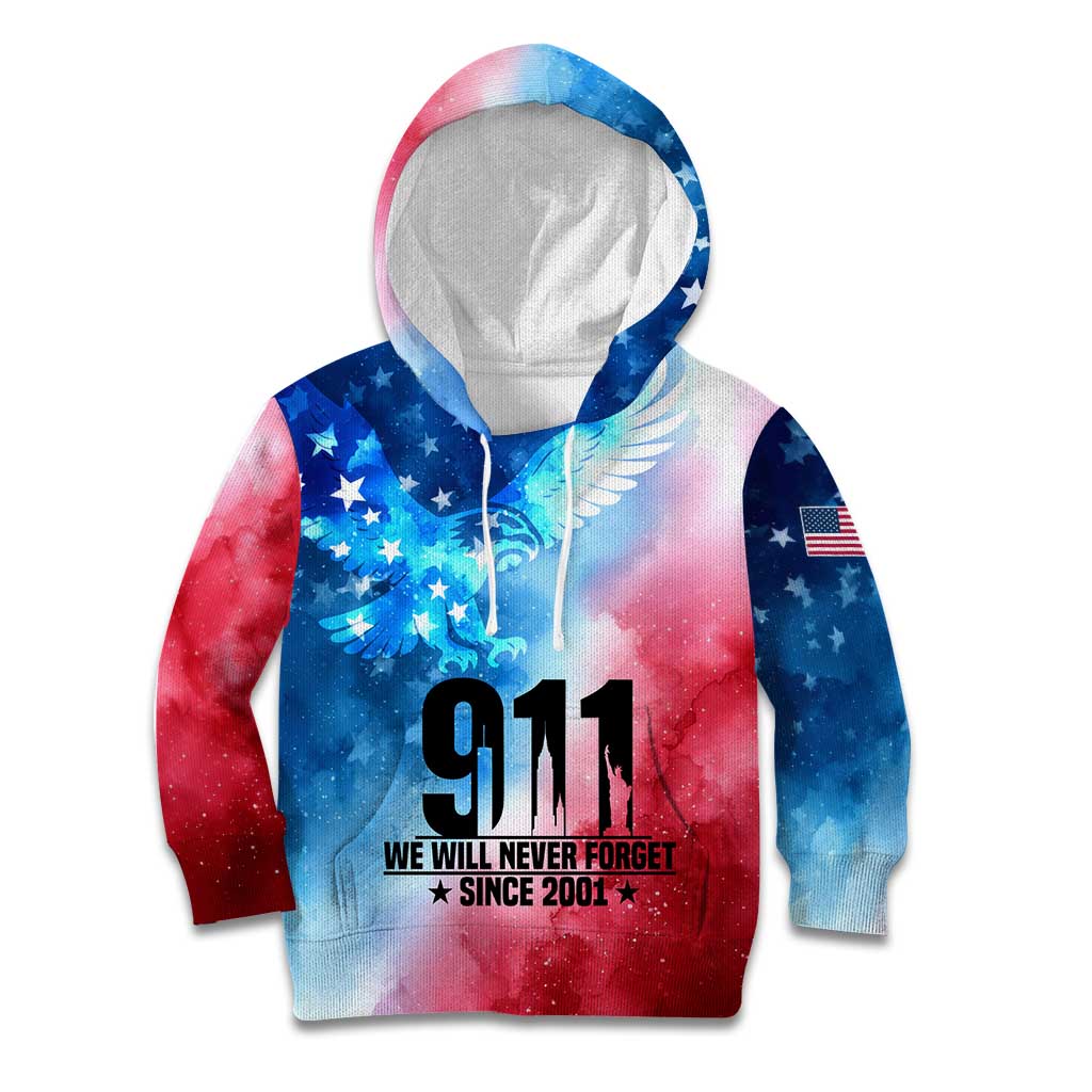 Patriotic 911 Memorial Patriot Day Kid Hoodie American Flag and Bald Eagle - Wonder Print Shop