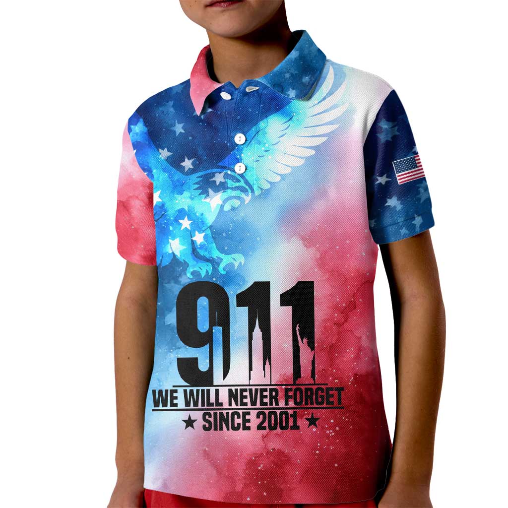 Patriotic 911 Memorial Patriot Day Kid Polo Shirt American Flag and Bald Eagle - Wonder Print Shop