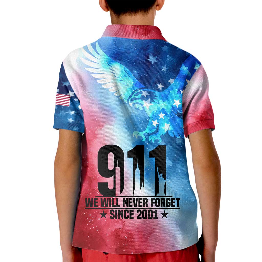 Patriotic 911 Memorial Patriot Day Kid Polo Shirt American Flag and Bald Eagle - Wonder Print Shop