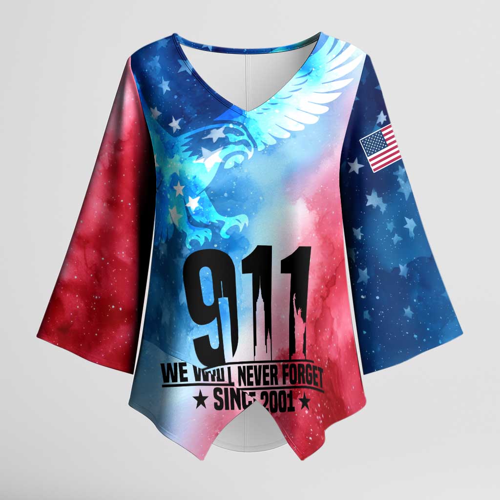 Patriotic 911 Memorial Patriot Day Kimono Sleeve Blouse American Flag and Bald Eagle - Wonder Print Shop