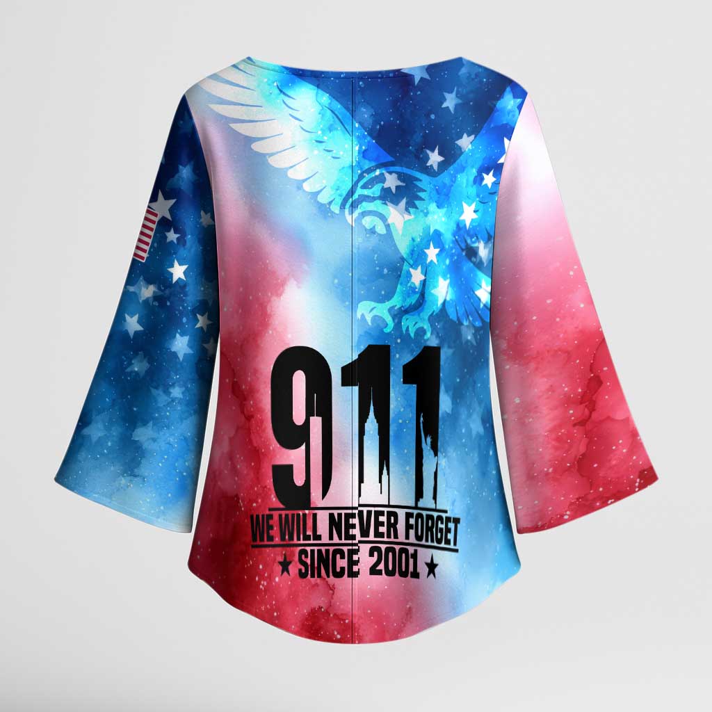 Patriotic 911 Memorial Patriot Day Kimono Sleeve Blouse American Flag and Bald Eagle - Wonder Print Shop