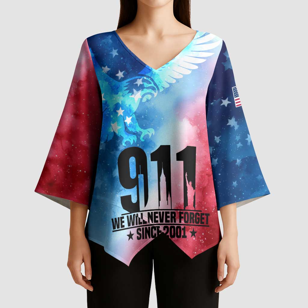 Patriotic 911 Memorial Patriot Day Kimono Sleeve Blouse American Flag and Bald Eagle - Wonder Print Shop