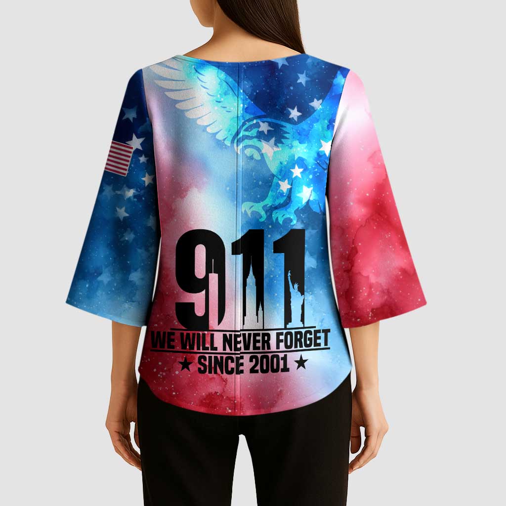 Patriotic 911 Memorial Patriot Day Kimono Sleeve Blouse American Flag and Bald Eagle - Wonder Print Shop