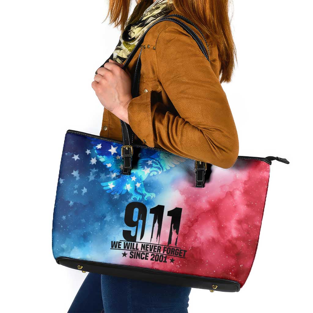 Patriotic 911 Memorial Patriot Day Leather Tote Bag American Flag and Bald Eagle - Wonder Print Shop