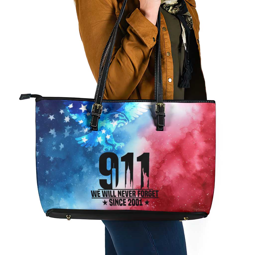 Patriotic 911 Memorial Patriot Day Leather Tote Bag American Flag and Bald Eagle - Wonder Print Shop