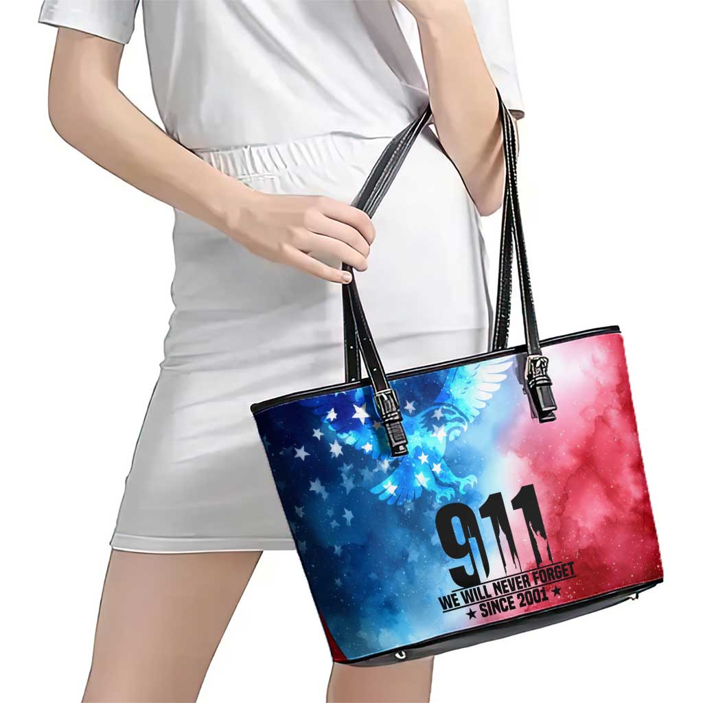 Patriotic 911 Memorial Patriot Day Leather Tote Bag American Flag and Bald Eagle - Wonder Print Shop