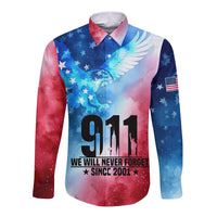 Patriotic 911 Memorial Patriot Day Long Sleeve Button Shirt American Flag and Bald Eagle - Wonder Print Shop