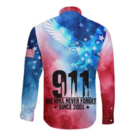 Patriotic 911 Memorial Patriot Day Long Sleeve Button Shirt American Flag and Bald Eagle - Wonder Print Shop
