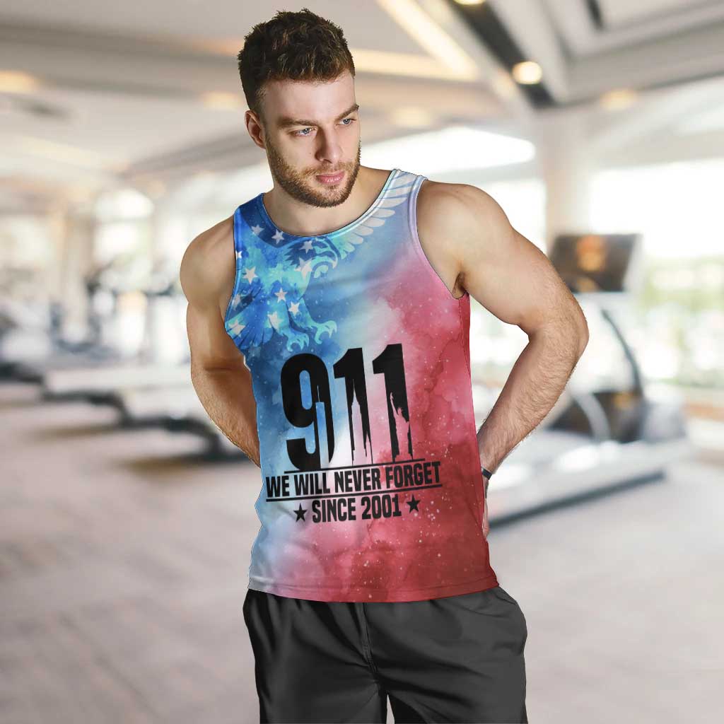 Patriotic 911 Memorial Patriot Day Men Tank Top American Flag and Bald Eagle - Wonder Print Shop