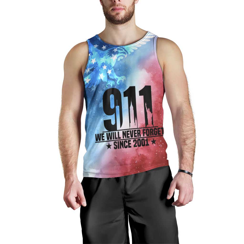 Patriotic 911 Memorial Patriot Day Men Tank Top American Flag and Bald Eagle - Wonder Print Shop