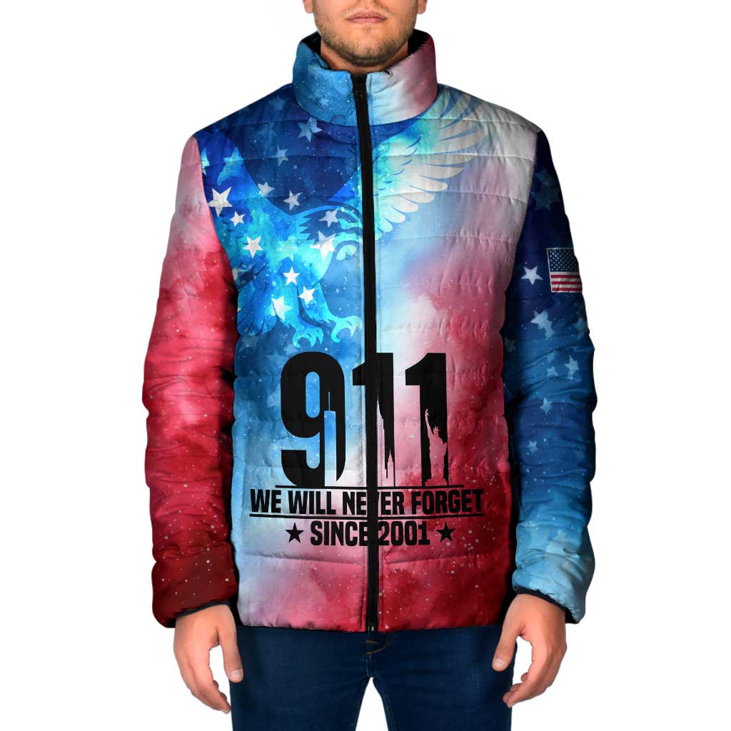 Patriotic 911 Memorial Patriot Day Padded Jacket American Flag and Bald Eagle - Wonder Print Shop