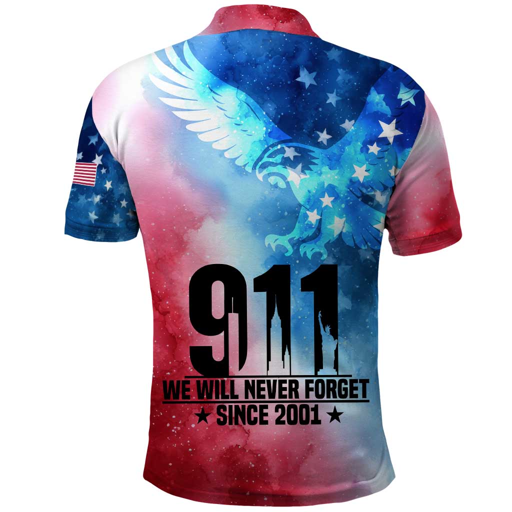 Patriotic 911 Memorial Patriot Day Polo Shirt American Flag and Bald Eagle - Wonder Print Shop