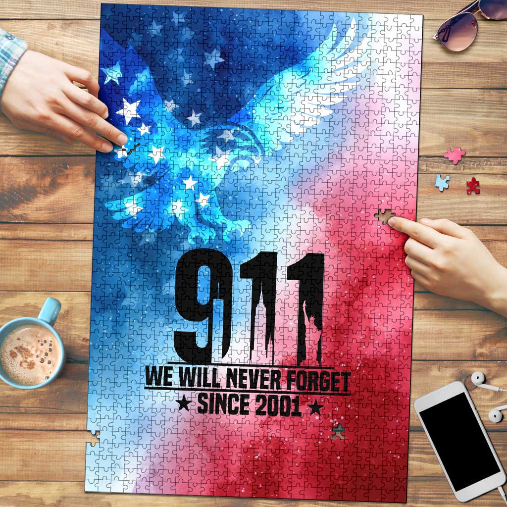 Patriotic 911 Memorial Patriot Day Puzzle American Flag and Bald Eagle - Wonder Print Shop