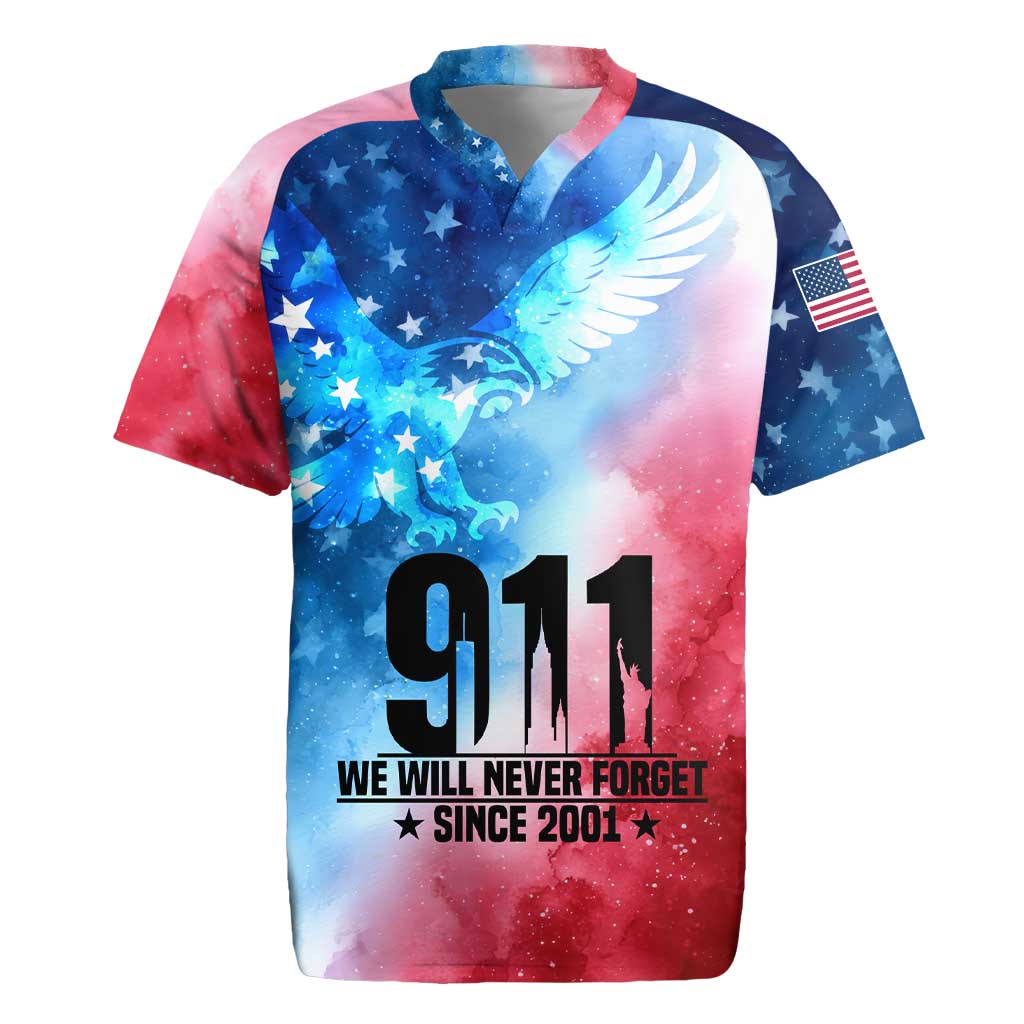 Patriotic 911 Memorial Patriot Day Rugby Jersey American Flag and Bald Eagle - Wonder Print Shop