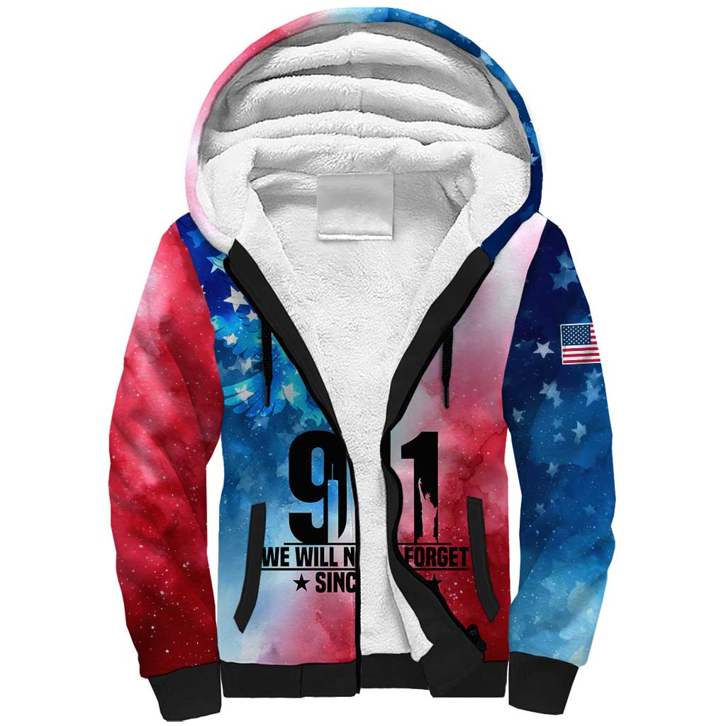 Patriotic 911 Memorial Patriot Day Sherpa Hoodie American Flag and Bald Eagle - Wonder Print Shop
