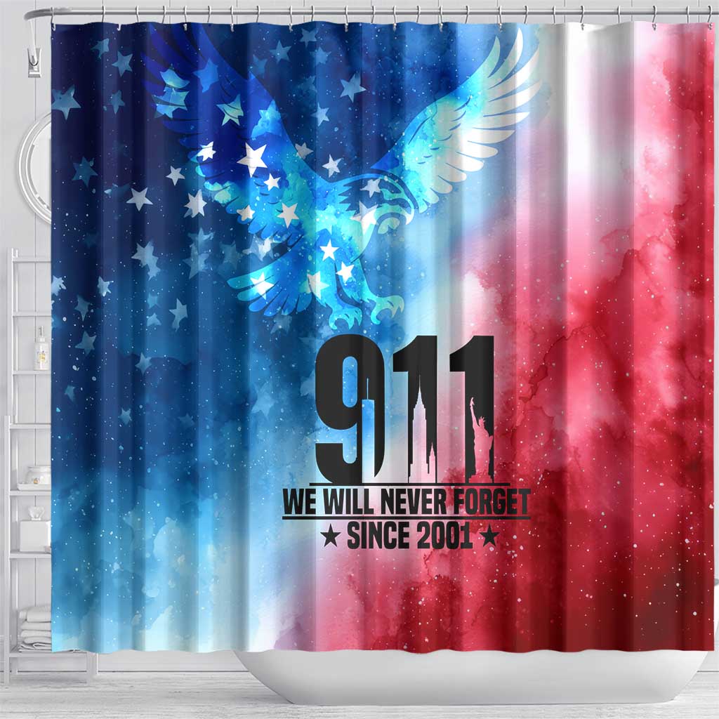 Patriotic 911 Memorial Patriot Day Shower Curtain American Flag and Bald Eagle - Wonder Print Shop