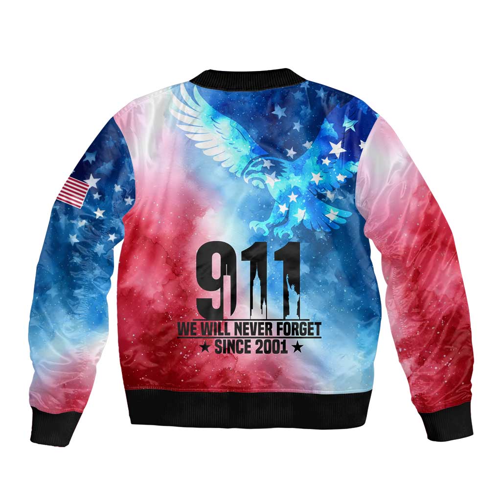 Patriotic 911 Memorial Patriot Day Sleeve Zip Bomber Jacket American Flag and Bald Eagle - Wonder Print Shop
