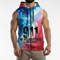 Patriotic 911 Memorial Patriot Day Sleeveless Zip Hoodie American Flag and Bald Eagle - Wonder Print Shop