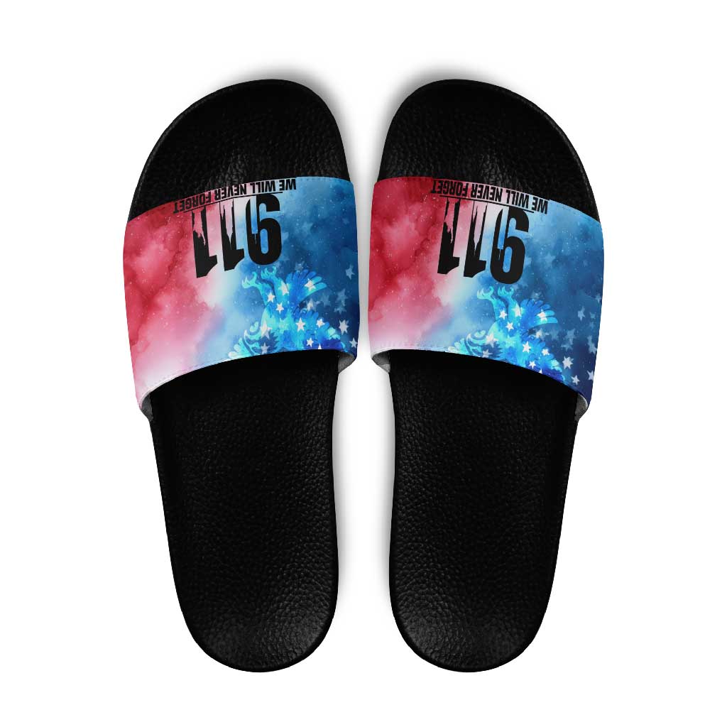 Patriotic 911 Memorial Patriot Day Slide Sandals American Flag and Bald Eagle - Wonder Print Shop