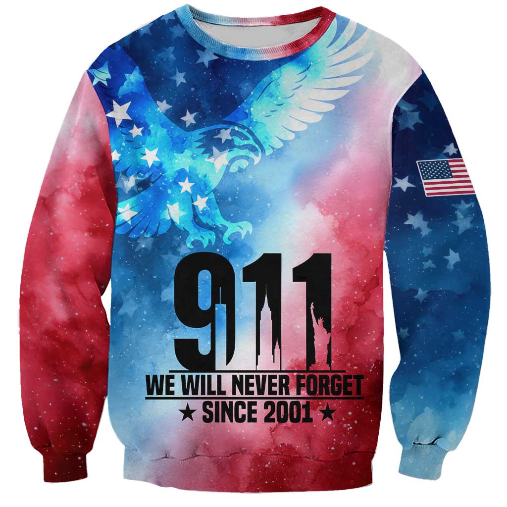 Patriotic 911 Memorial Patriot Day Sweatshirt American Flag and Bald Eagle - Wonder Print Shop