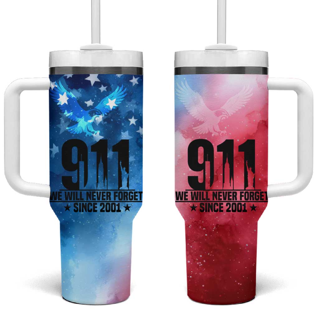 Patriotic 911 Memorial Patriot Day Tumbler With Handle American Flag and Bald Eagle - Wonder Print Shop
