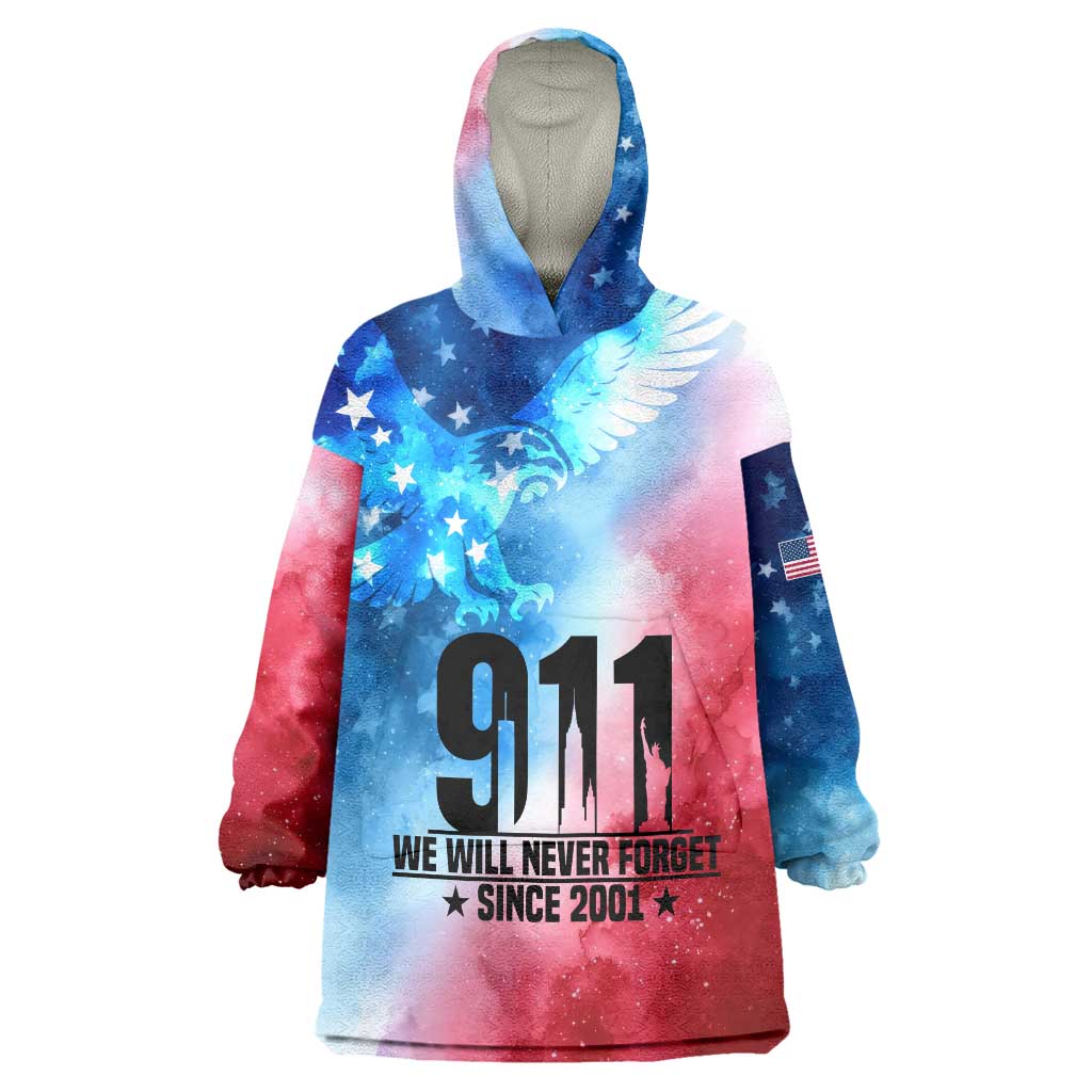Patriotic 911 Memorial Patriot Day Wearable Blanket Hoodie American Flag and Bald Eagle - Wonder Print Shop