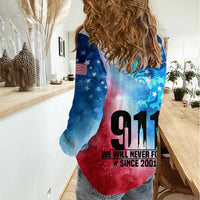 Patriotic 911 Memorial Patriot Day Women Casual Shirt American Flag and Bald Eagle - Wonder Print Shop