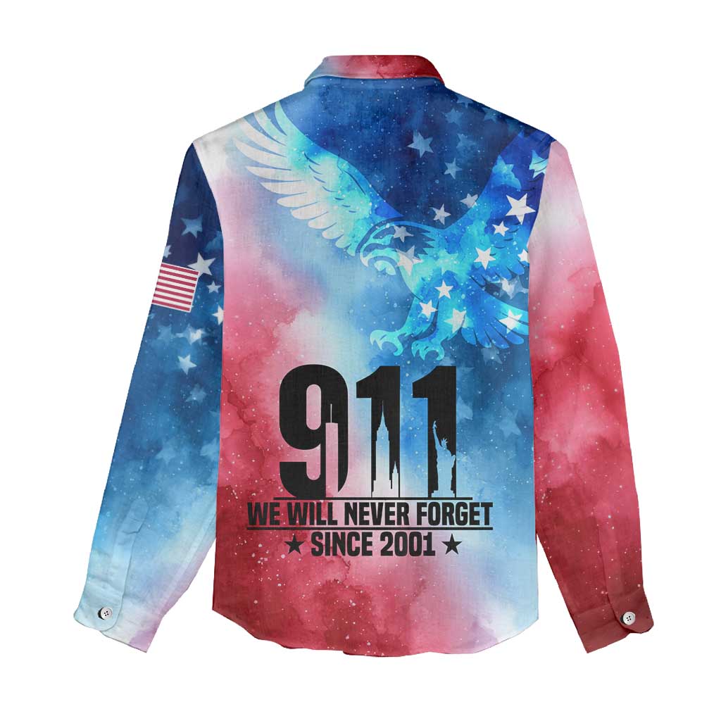 Patriotic 911 Memorial Patriot Day Women Casual Shirt American Flag and Bald Eagle - Wonder Print Shop