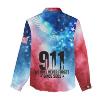 Patriotic 911 Memorial Patriot Day Women Casual Shirt American Flag and Bald Eagle - Wonder Print Shop