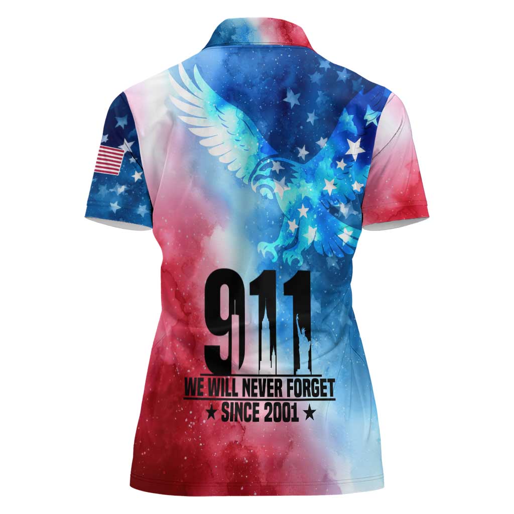 Patriotic 911 Memorial Patriot Day Women Polo Shirt American Flag and Bald Eagle - Wonder Print Shop