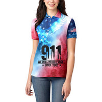 Patriotic 911 Memorial Patriot Day Women Polo Shirt American Flag and Bald Eagle - Wonder Print Shop