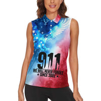 Patriotic 911 Memorial Patriot Day Women Sleeveless Polo Shirt American Flag and Bald Eagle - Wonder Print Shop