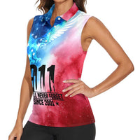 Patriotic 911 Memorial Patriot Day Women Sleeveless Polo Shirt American Flag and Bald Eagle - Wonder Print Shop