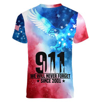 Patriotic 911 Memorial Patriot Day Women V-Neck T-Shirt American Flag and Bald Eagle - Wonder Print Shop