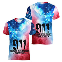 Patriotic 911 Memorial Patriot Day Women V-Neck T-Shirt American Flag and Bald Eagle - Wonder Print Shop