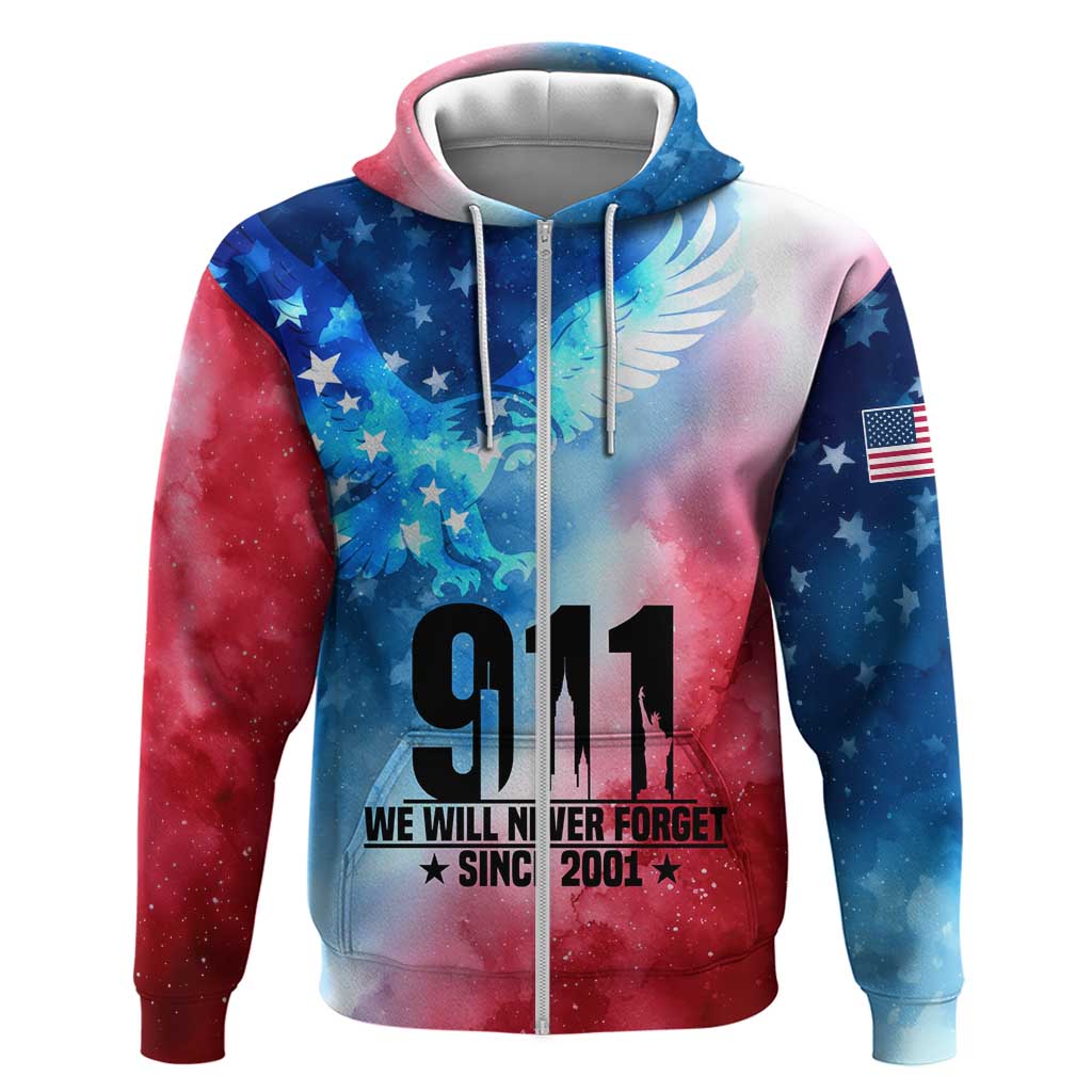 Patriotic 911 Memorial Patriot Day Zip Hoodie American Flag and Bald Eagle - Wonder Print Shop