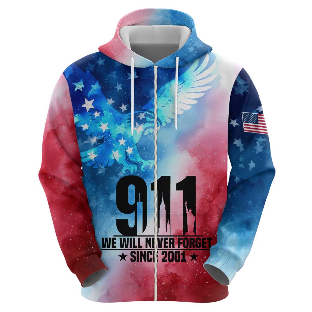 Patriotic 911 Memorial Patriot Day Zip Hoodie American Flag and Bald Eagle - Wonder Print Shop