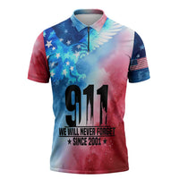 Patriotic 911 Memorial Patriot Day Zipper Polo Shirt American Flag and Bald Eagle - Wonder Print Shop