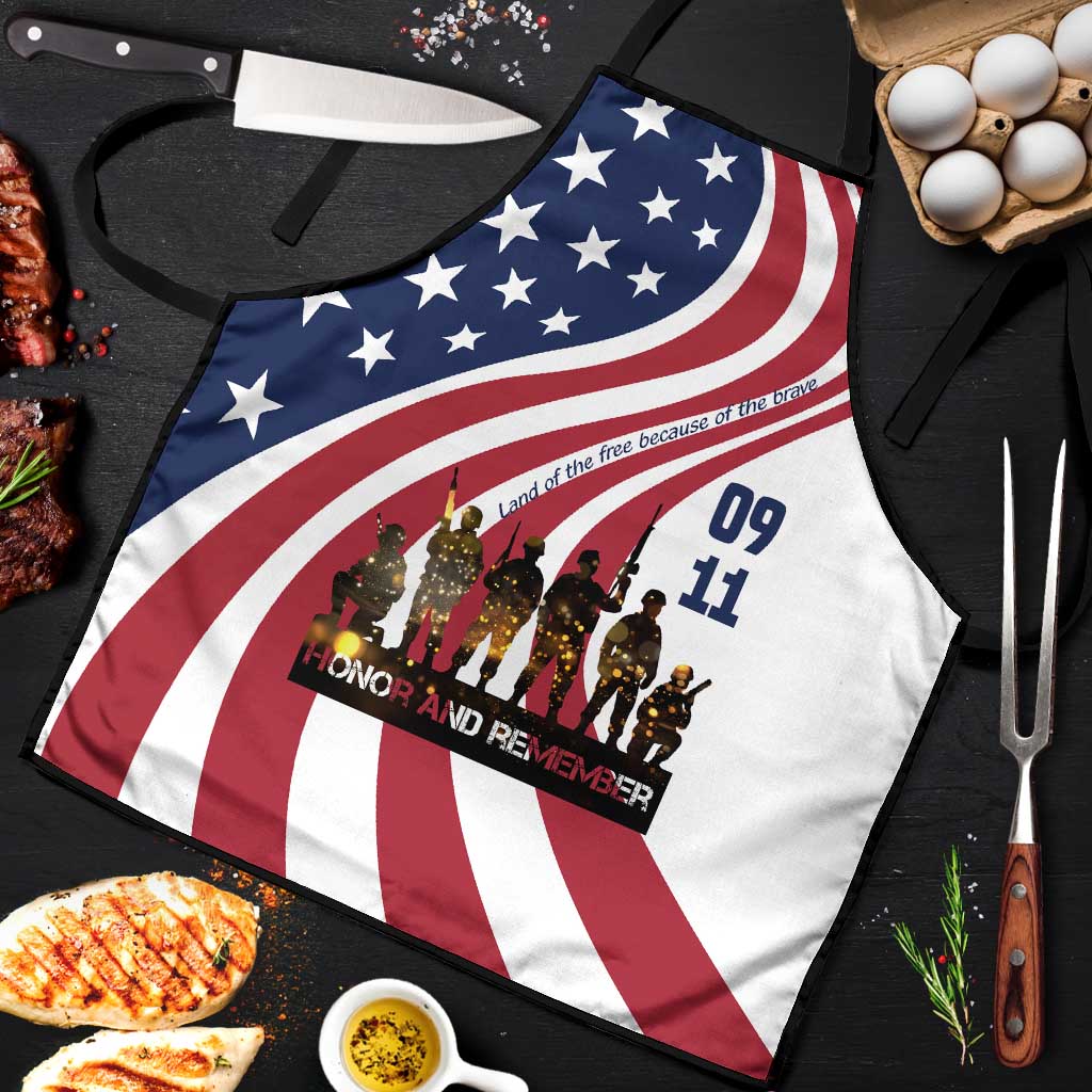 911 Memorial Apron Patriot Day American Flag and Soldier Silhouette Honor and Remember - Wonder Print Shop