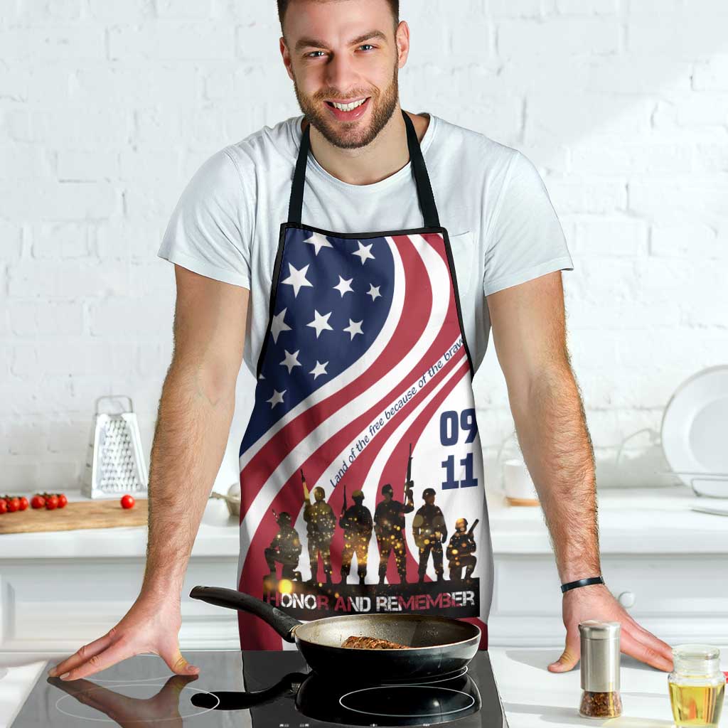 911 Memorial Apron Patriot Day American Flag and Soldier Silhouette Honor and Remember - Wonder Print Shop