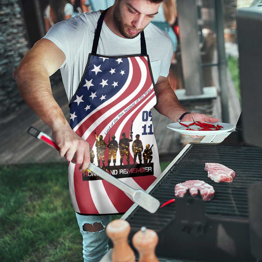 911 Memorial Apron Patriot Day American Flag and Soldier Silhouette Honor and Remember - Wonder Print Shop