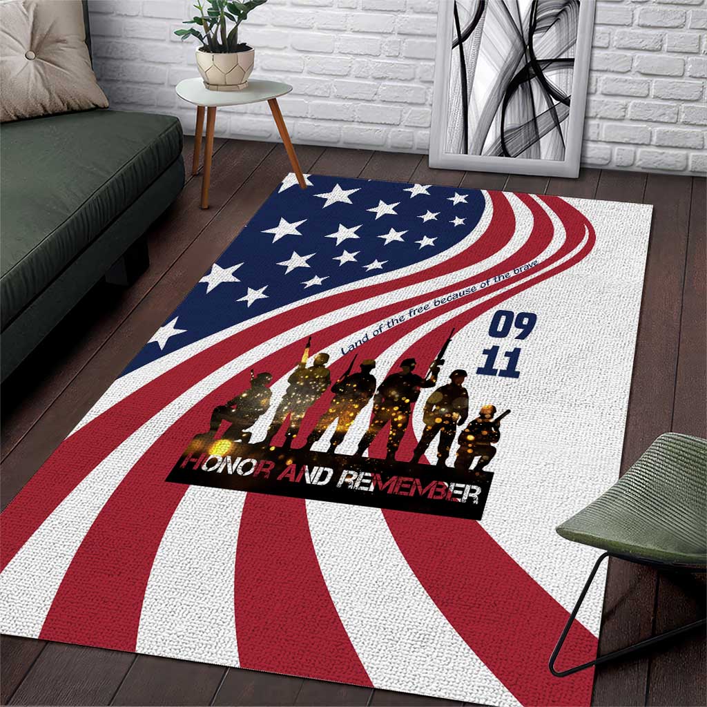 911 Memorial Area Rug Patriot Day American Flag and Soldier Silhouette Honor and Remember - Wonder Print Shop