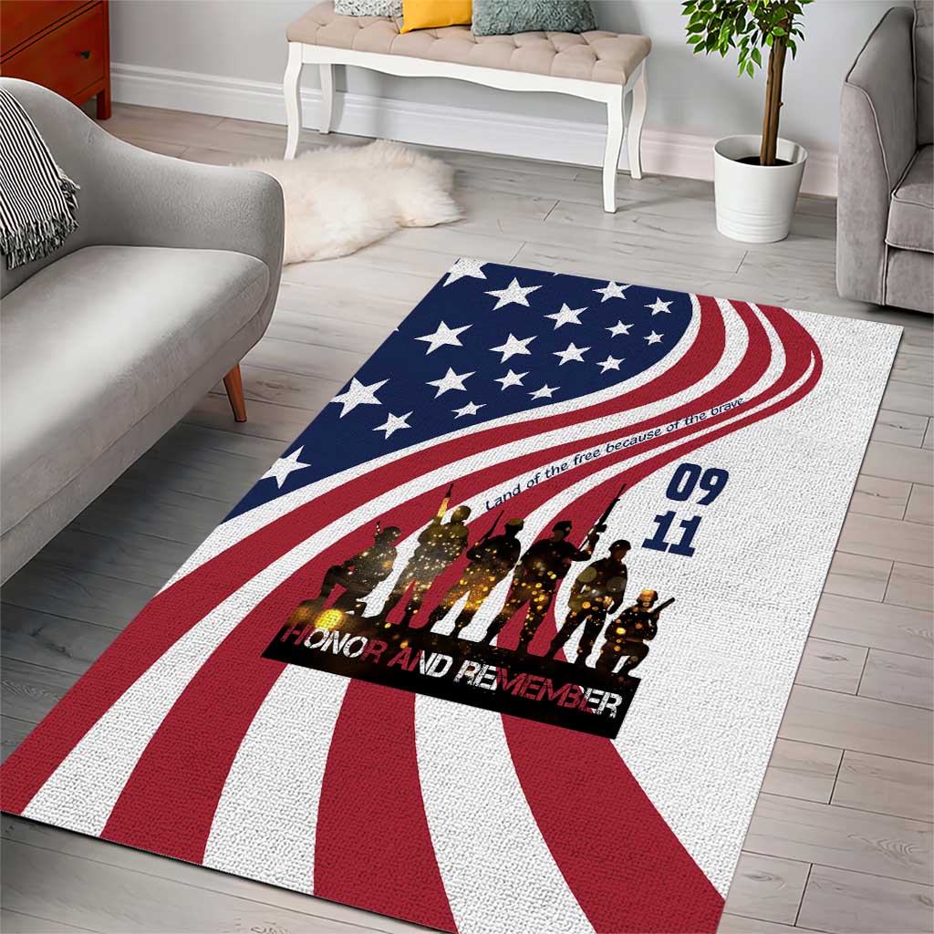 911 Memorial Area Rug Patriot Day American Flag and Soldier Silhouette Honor and Remember - Wonder Print Shop