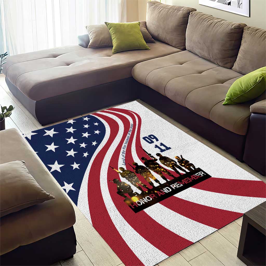 911 Memorial Area Rug Patriot Day American Flag and Soldier Silhouette Honor and Remember - Wonder Print Shop