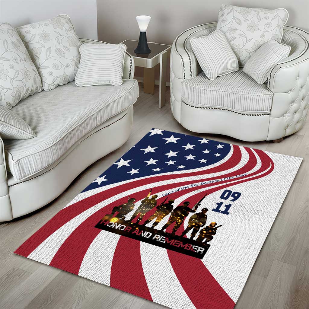 911 Memorial Area Rug Patriot Day American Flag and Soldier Silhouette Honor and Remember - Wonder Print Shop