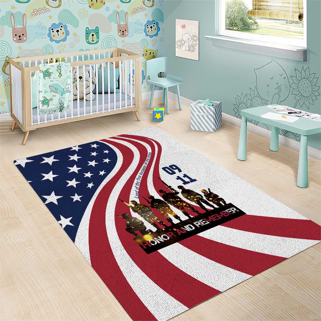 911 Memorial Area Rug Patriot Day American Flag and Soldier Silhouette Honor and Remember - Wonder Print Shop