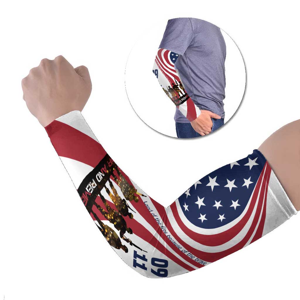 911 Memorial Arm Sleeves Patriot Day American Flag and Soldier Silhouette Honor and Remember - Wonder Print Shop