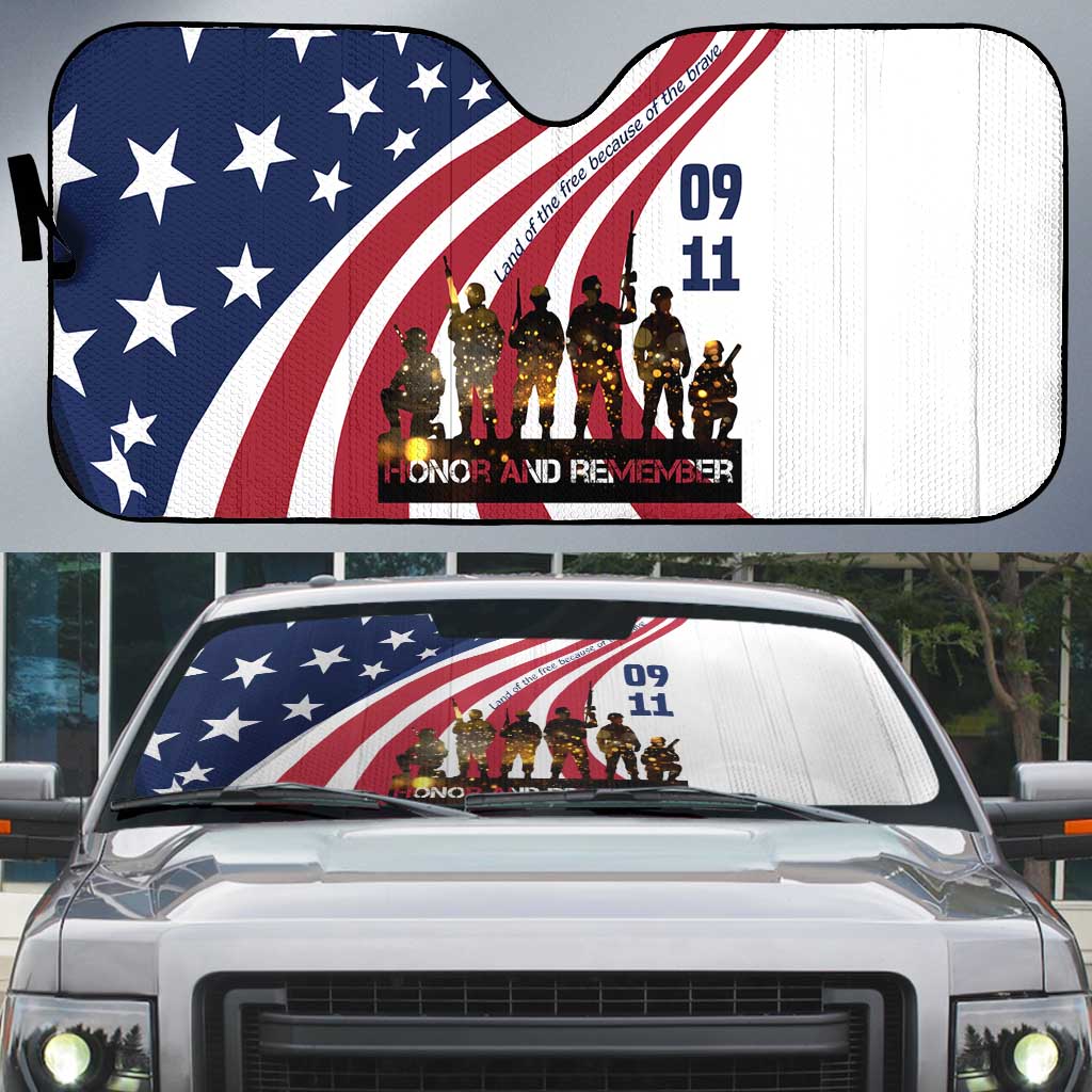 911 Memorial Auto Sun Shade Patriot Day American Flag and Soldier Silhouette Honor and Remember - Wonder Print Shop